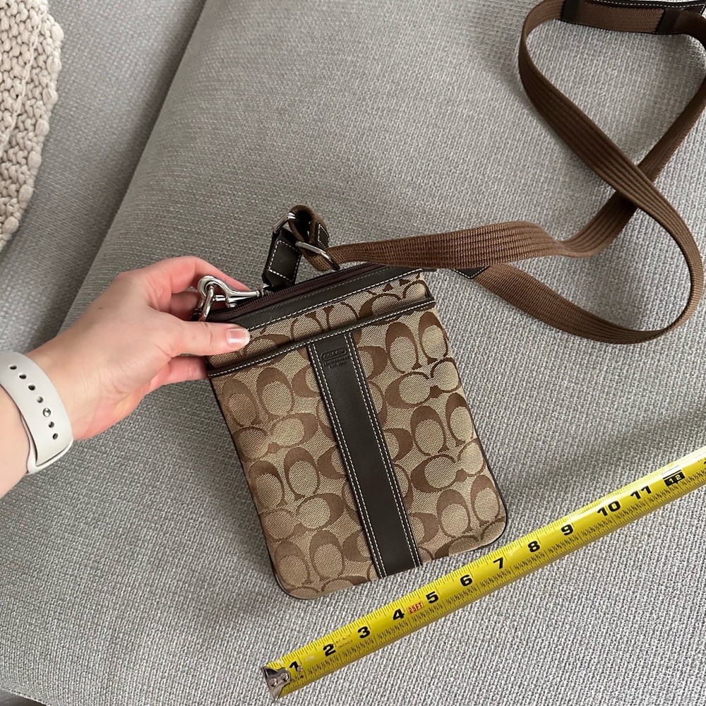 Coach Brown Signature Jacquard Crossbody swing pack